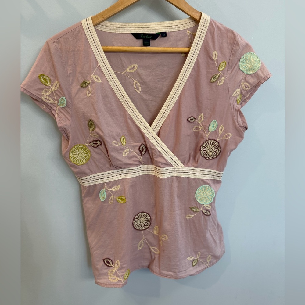 Boden Dusty Pink Embroidered Cotton Babydoll Top Sz 12